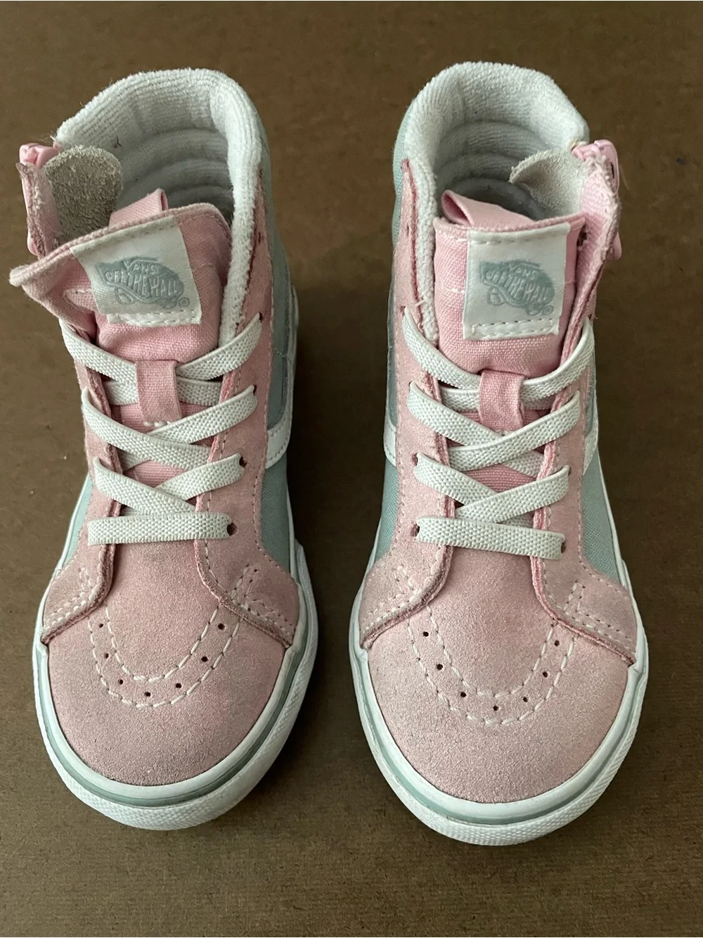 Vans Kids Pink and White High-Top Sneakers